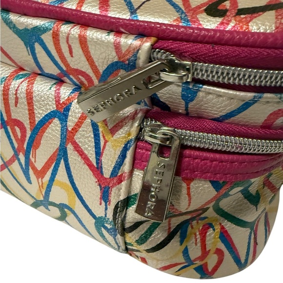 Sephora Multicolor large Cosmetic Bag,double zipper compartment good condition - Picture 11 of 14